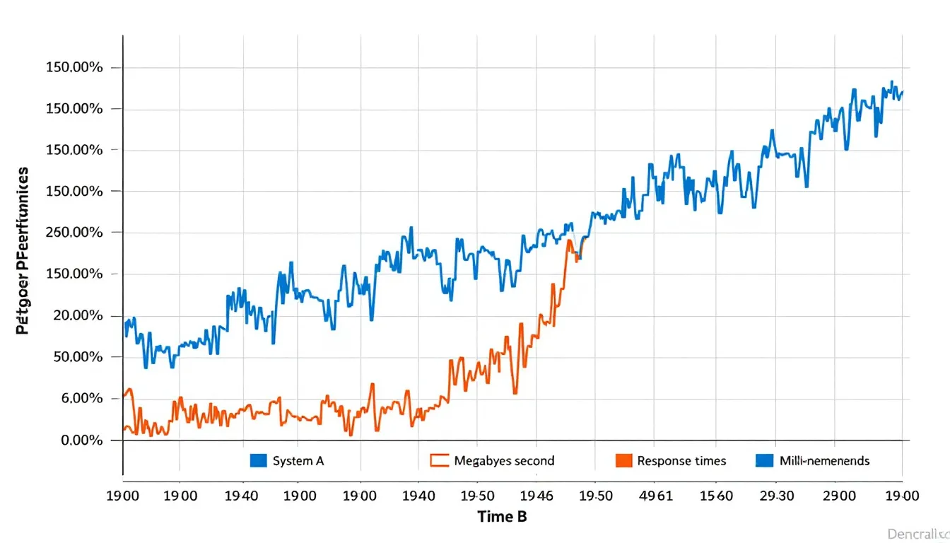 The image depicts a performance comparison graph illustrating data processing speeds and response times, highlighting the differences in efficiency. This visual representation serves as a tool to reflect on how overcoming adversity in technology can lead to growth and success in managing resources.
