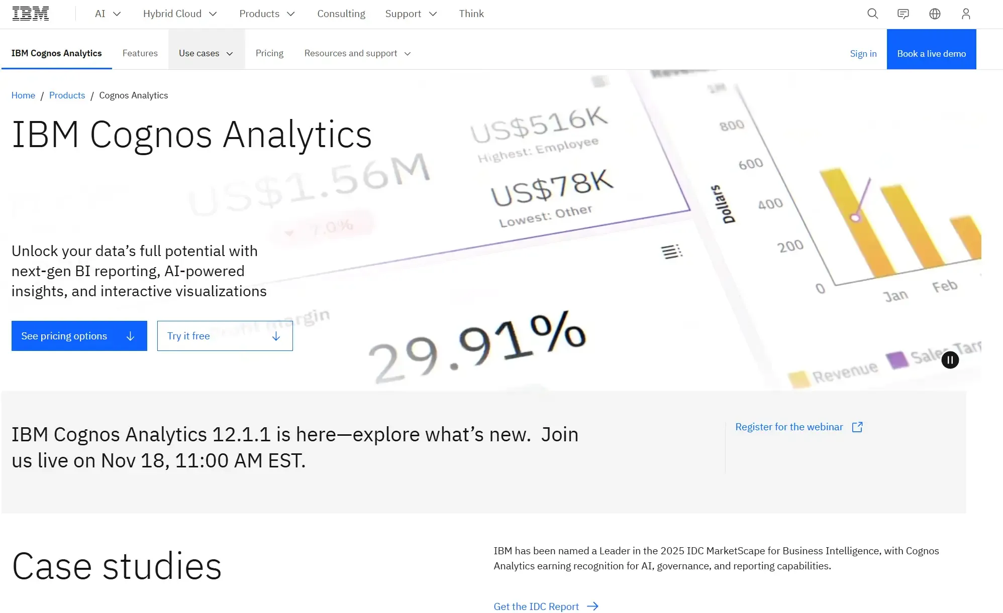 AI analytical comparison between Backona AI and ** IBM Cognos Analytics**